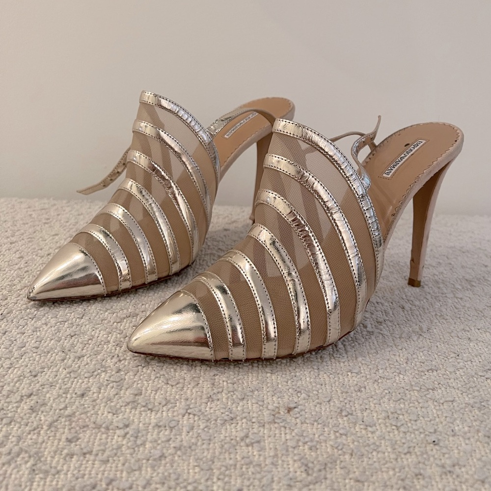 EMPORIO ARMANI silver mesh pump heel sandal  - size US 9, EU 39